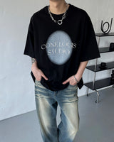 スプレープリントエンブロイダリーショートスリーブTシャツ