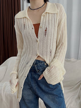 ロングダメージカーディガン / Long Damage Cardigan (3color)