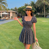 Floral Pattern Shirring One-Piece Swimsuit SW18793F