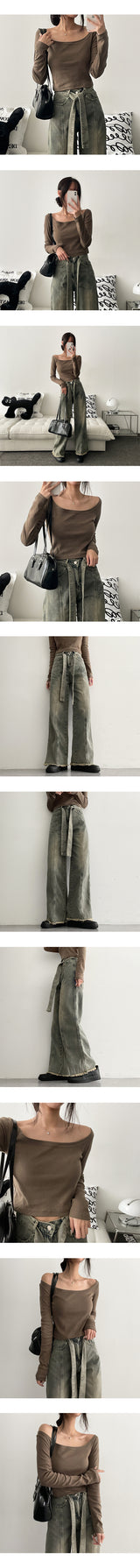 Shirt Square Neck Basic Long Sleeve Tee