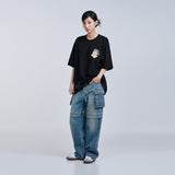 ミニベイビーフェイスキャットイヤープラグ半袖Tシャツ ブラック