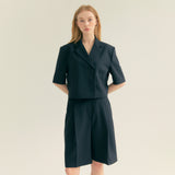 クロップアンバルハーフスリーブジャケット / Crop Unbal Half Sleeve Jacket (Black)