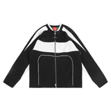 FMCM 23AW ブラック アンド ホワイト クラッシュ バイカー ニット ジップ カーディガン ジャケット