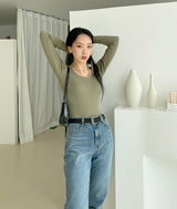 UネックリブドTシャツ / U Neck Ribbed T-shirt (4color)