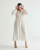 V-NECK CREASE SHIRRING ONEPIECE - IVORY (6635995725942)
