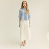 ストライプリンクルポケットクロップシャツ / Stripe Wrinkle Pocket Crop Shirt (Light blue)