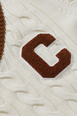 ブラウンCワッペン ミントラインVネックニット・アイボリー［ユニセックス］/ Brown C Patch Mint Line Ivory Unisex V-Neck 