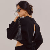 SETSETSET BACK RIBBON SWEAT SHIRT BLACK (6652450406518)