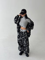 [UNISEX] Camo fleece oversized fit zip-up