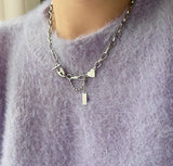 halo サージカルスティールハートロックドロップツーラインネックレス / halo Surgical Steel Heart Lock Drop Two-Line Necklace