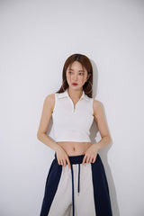 カラーハーフジップアップクロップタンクトップ/TOP(9354) Collar Half Zip Up Crop Nash