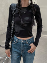 フェイス捺染セミクロップTシャツ