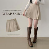Pudding Tennis Pleated Pleated Spandex Back Bendable Wrap Skirt (3 colors)