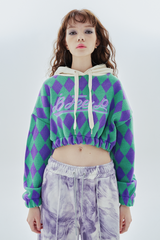 ビッグアーガイルクロップフード / big logo argyle crop hood_purple&green