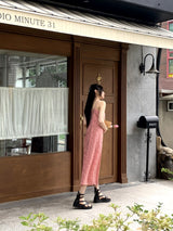 グリックフラワースクエアロングナシワンピース/Greek Flower Square Long Sleeveless Dress