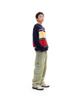 AB STRIPE PANEL KNIT (NAVY)