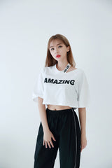 チョーカーショートスリーブクロップTシャツ / TOP(6656) Choker Short Sleeve Crop Tee