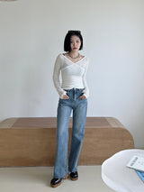 クラックジップアップストレートパンツ/no.3434 crack straight pants