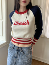 チェリーレタリング配色ナグランニットTシャツ / Cherish Lettering Color Matching Nagrang Knit T-shirt
