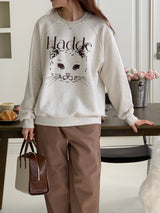 キャットドローイングスウェットシャツ/CAT DRAWING SWEATSHIRTS (OATMEAL)
