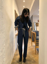 SEMI-WIDE FIT STRING POINT DARK DENIM PANTS [17708]