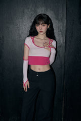 string circle crop top - pink