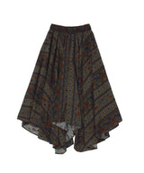 "PRE-ORDER 4/16~"  WOOD-CUT UNBALANCE FLARE SKIRT (Khaki) (6546130501750)