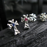 シャイニークロスS2ジェムストーンシルバースタッズイヤリング / Shiny Cross-S2 Gemstone silver stud earring (4595501006966)