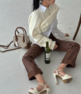 レザーコーティドストレートパンツ