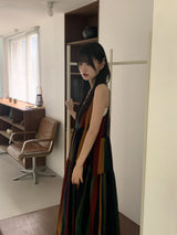 Horner Hippie Bohemian Striped Sleeveless Long Dress