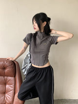 ラッピングスポーティーカットハーフジップアップ半袖Tシャツ