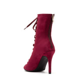 Suede Lace-Up Open Toe Heel(Burgundy)
