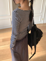 TL ストライプディープUネックロングTシャツ