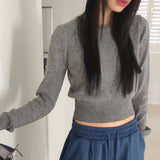[Cashmere/12color] リモンラムウールラウンドクロップ長袖ニット