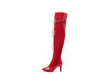 Thigh High Buckle Heel Boots(Red)