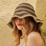 Stripe paper bucket hat Brown