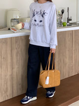 キャットドローイングスウェットシャツ/CAT DRAWING SWEATSHIRTS (WHITE MELANGE)