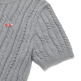 スモールチェリーケーブルクロップ丈のショットスリーブニット／SMALL CHERRY CABLE CROP SHORT SLEEVE KNIT [MELANGE GRAY]