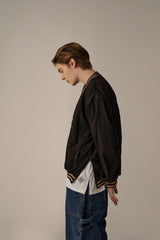 RETRO V-NECK NYLON PULLOVER (BLACK)