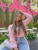 sky pink top cardigan (6676065026166)