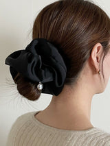  oar Cameo Satin drop Wide Scrunchie [Black]