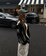 (UNISEX) ナイン 配色 レーシング レザージャケット