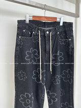 Flower string denim wide pants