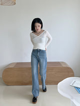 クラックジップアップストレートパンツ/no.3434 crack straight pants