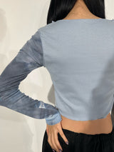 Printed patch long sleeve knit