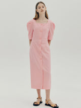 リネンスクエアネックドレス / Linen square neck dress - Pink