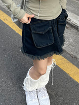 ビッグポケットフリンジビンテージデニムスカート / Big Pocket Fringe Vintage Denim Skirt