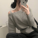[Satisfaction 100!/Slim Fit] 2U One Shoulder Off-Shoulder Strap Knit - 4 colors