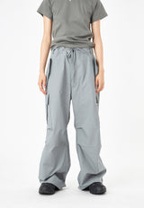 Cotton waist string wide cargo pants