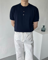 RO ウォッシャブルリネンVネックヘンリーネックニットウェア / VネックRO Washable Linen V-Neck Henley Neck Knitwear (6 colors)